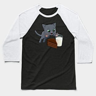 Russian Blue Cat excited to have Chocolate Cake with Milk Baseball T-Shirt